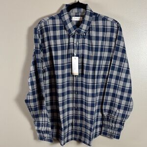 Cotton & Co Navy Plaid Men's Long Sleeve Shirt